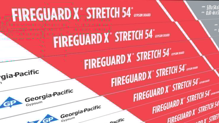 ToughRock® Fireguard X® Stretch 54® Gypsum Board boarder tape red, white and gray stripes