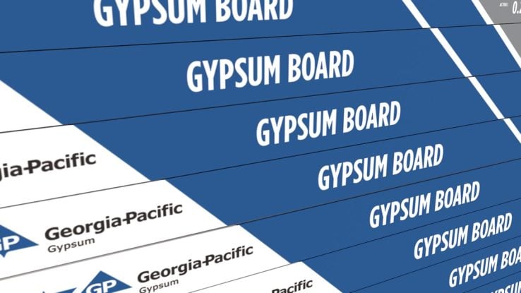 ToughRock® 1/4" and 3/8" Gypsum Board product rendering - close up of tape which is vertical lines in teh color gray, blue and white