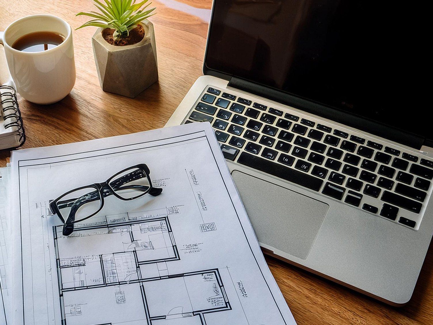 Laptop Blue Prints and Glasses